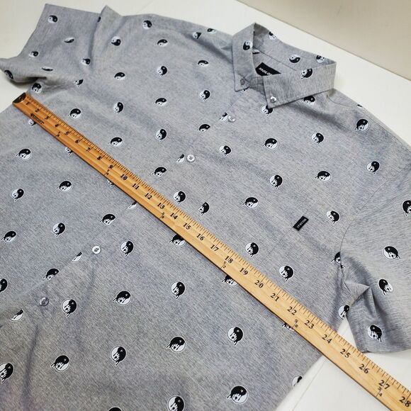 Molokai Surf Co. Shirt Men's XL Yin Yang Gray Yin Yang Button Down Short Sleeve - Picture 8 of 12